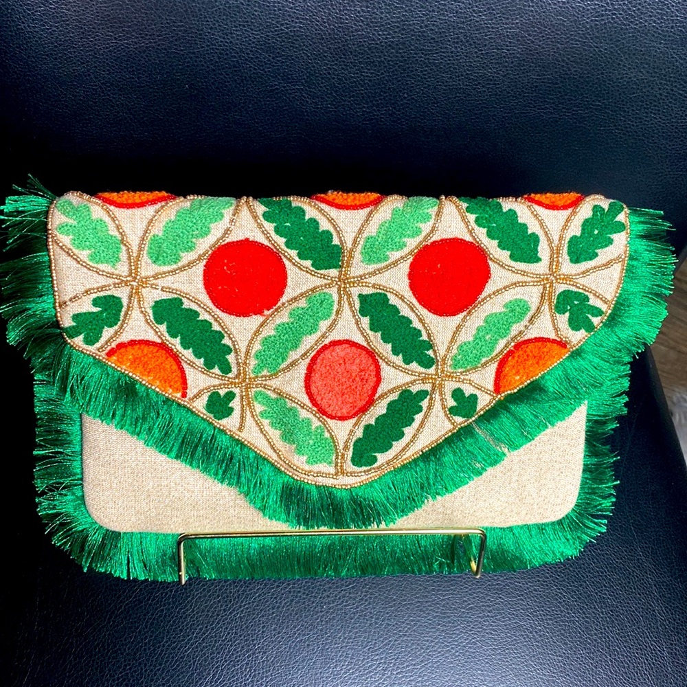 Cream Multi Color Crossbody and/or Clutch Purse